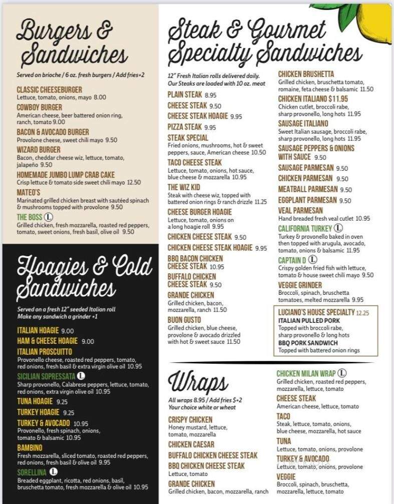 Lucianos Pizzeria Ristorante - LIMERICK, PA menu_pic