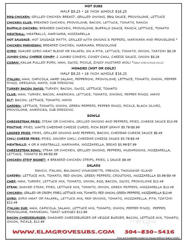 Elm Grove Subs - Wheeling, WV menu_pic