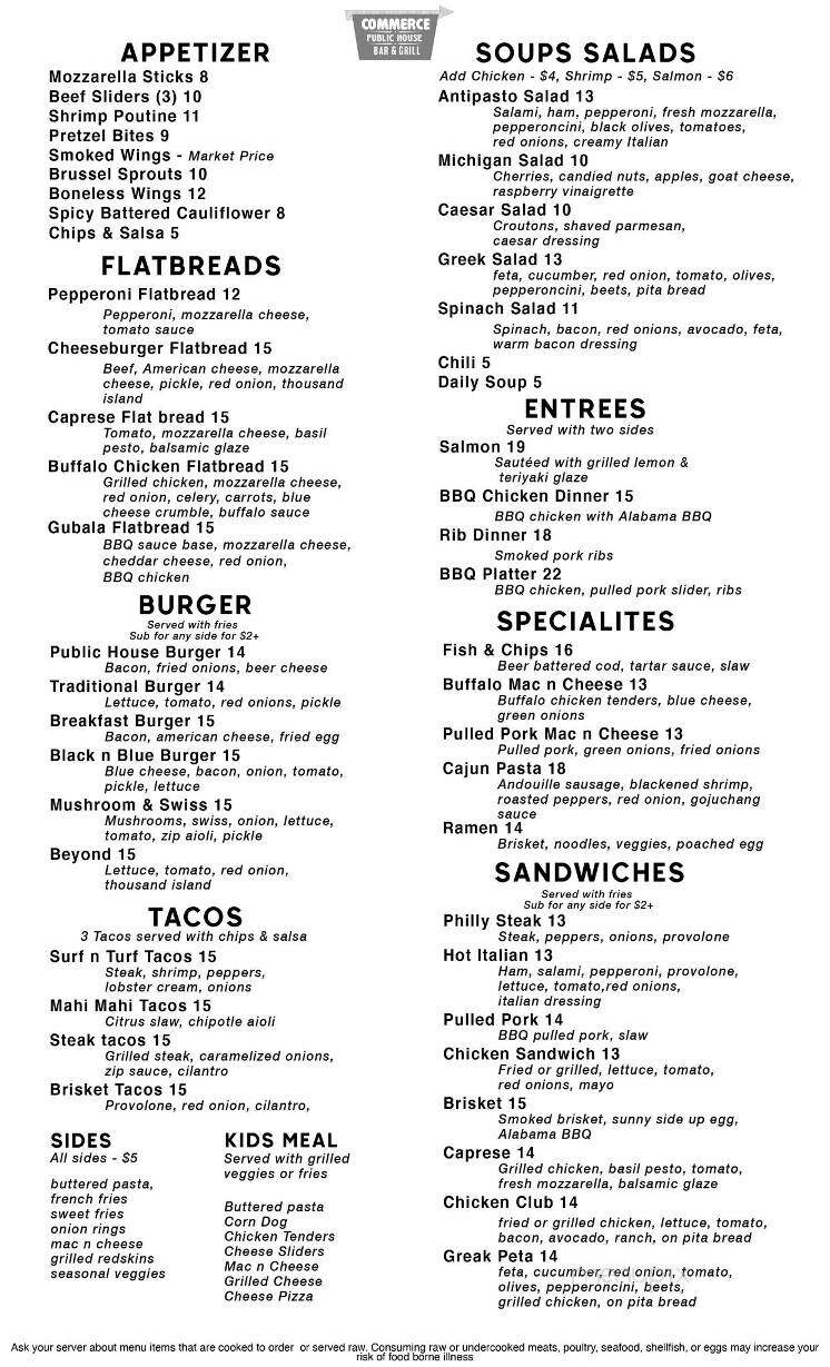 Commerce Public House - West Bloomfield Township, MI menu_pic