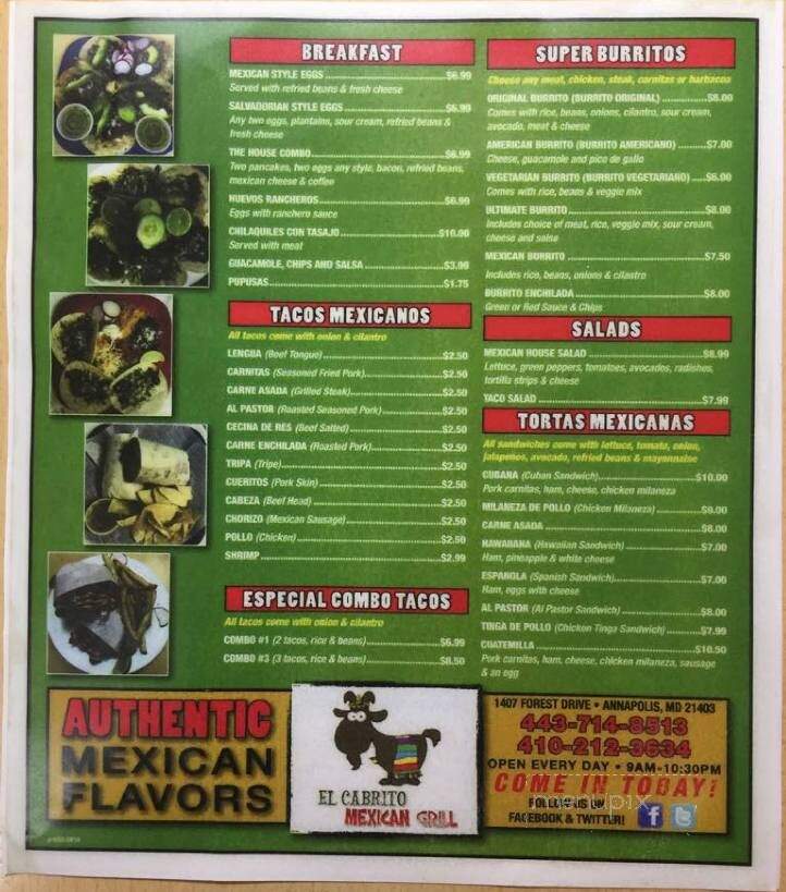 El Cabrito Mexican Grill - Crofton, MD menu_pic