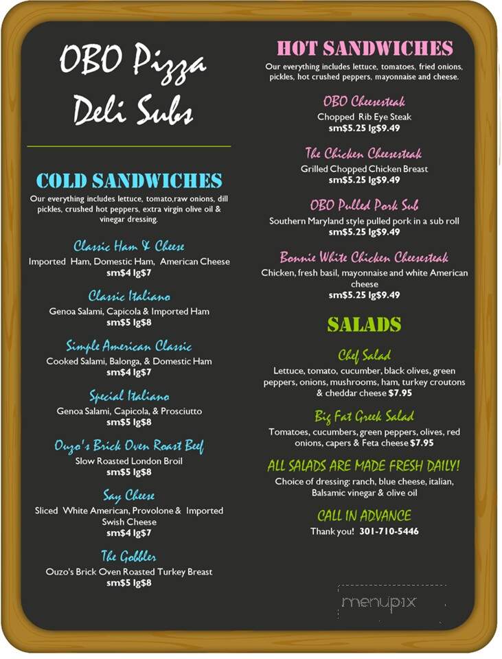 OBO Pizza - Indian Head, MD menu_pic