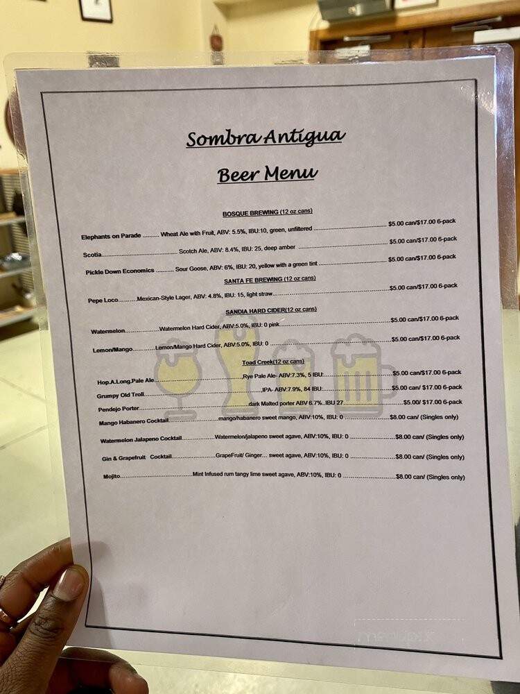 Sombra Antigua Winery - Chamberino, NM menu_pic
