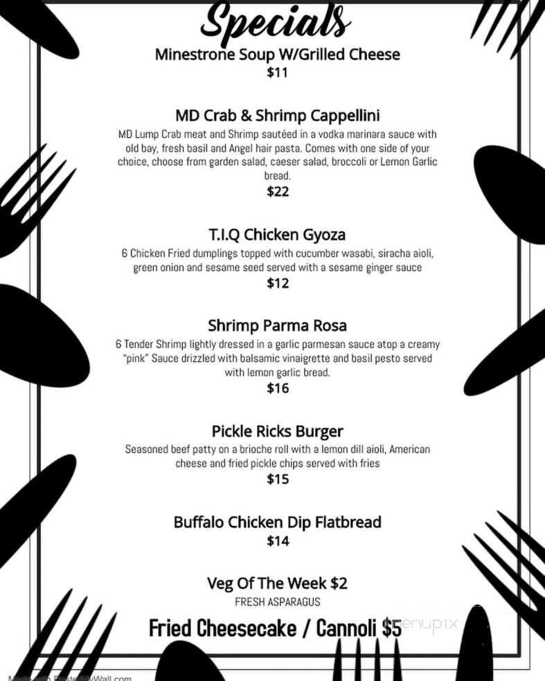 Tavern In the Quarters - Bowleys Quarters, MD menu_pic