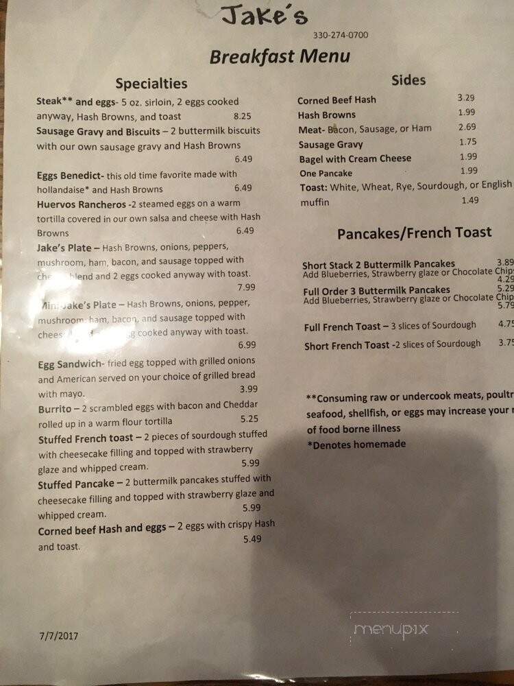 Jakes - Mantua, OH menu_pic