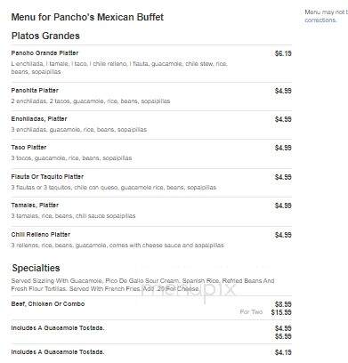 Pancho's Mexican Buffet - Austin, TX menu_pic