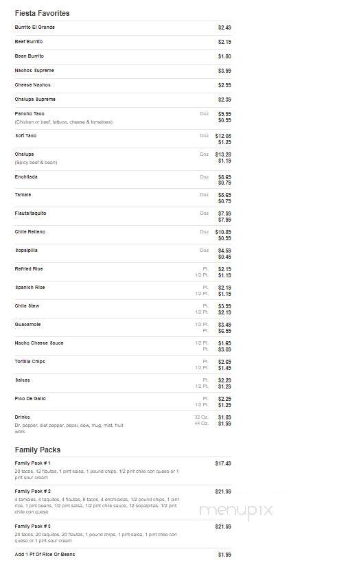 Pancho's Mexican Buffet - Austin, TX menu_pic