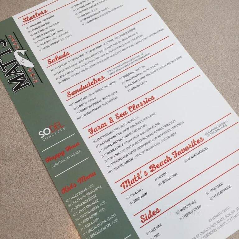 Matt's Fish Camp - Bethany Beach, DE menu_pic