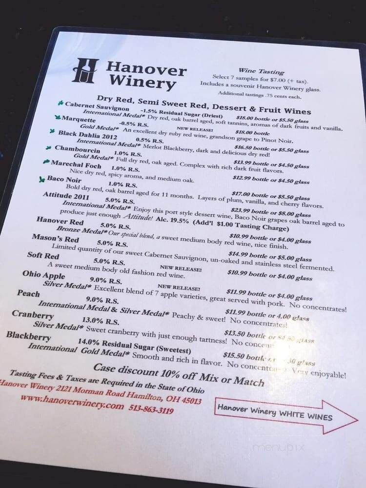 Hanover Winery - Hamilton, OH menu_pic
