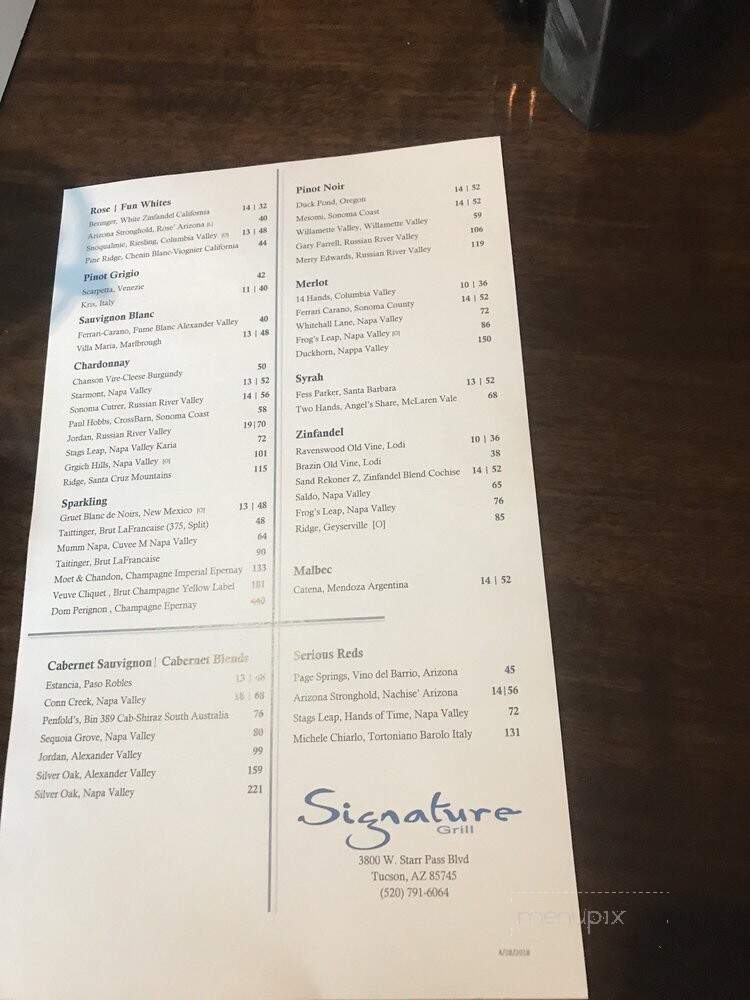 Signature Grill - Tucson, AZ menu_pic
