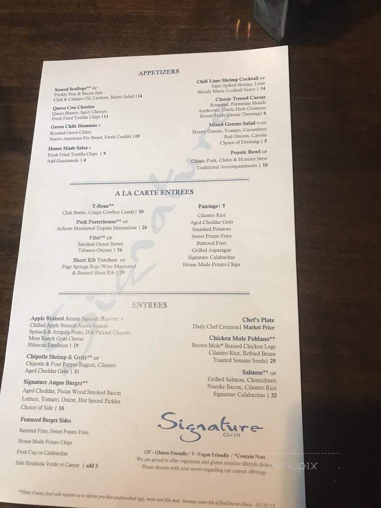 Signature Grill - Tucson, AZ menu_pic