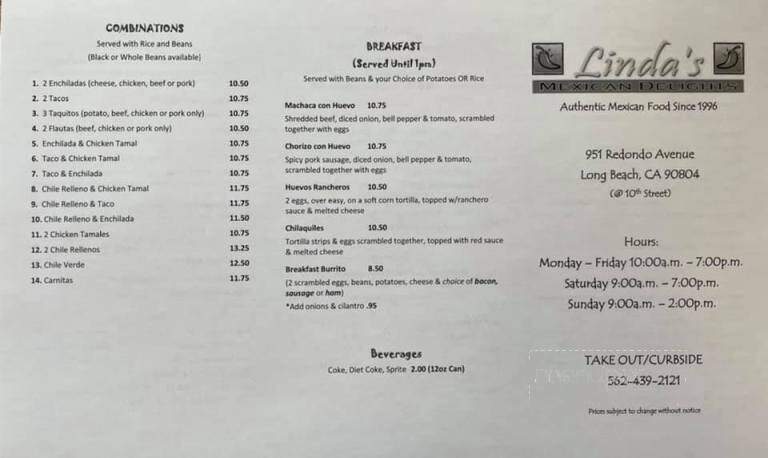 Linda's Mexican Delight - Long Beach, CA menu_pic
