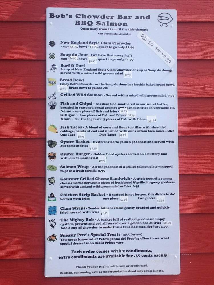 Bob's Chowder Bar & BBQ Salmon - Anacortes, WA menu_pic