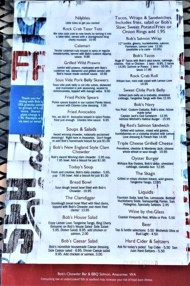 Bob's Chowder Bar & BBQ Salmon - Anacortes, WA menu_pic