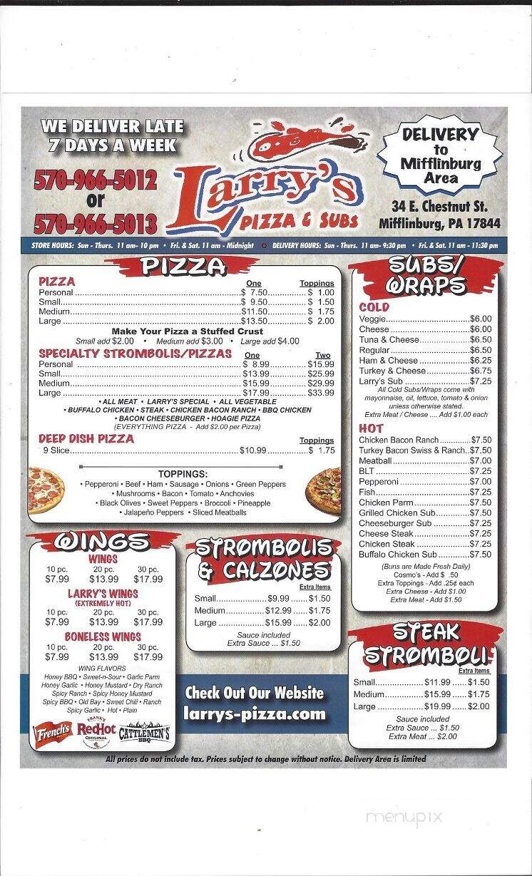 Larry's Pizza and Subs - Lewisburg, PA menu_pic