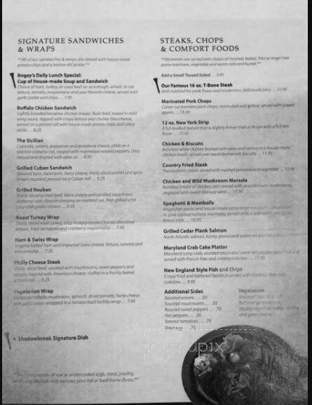 Bogey's at Shadowbrook - Tunkhannock, PA menu_pic
