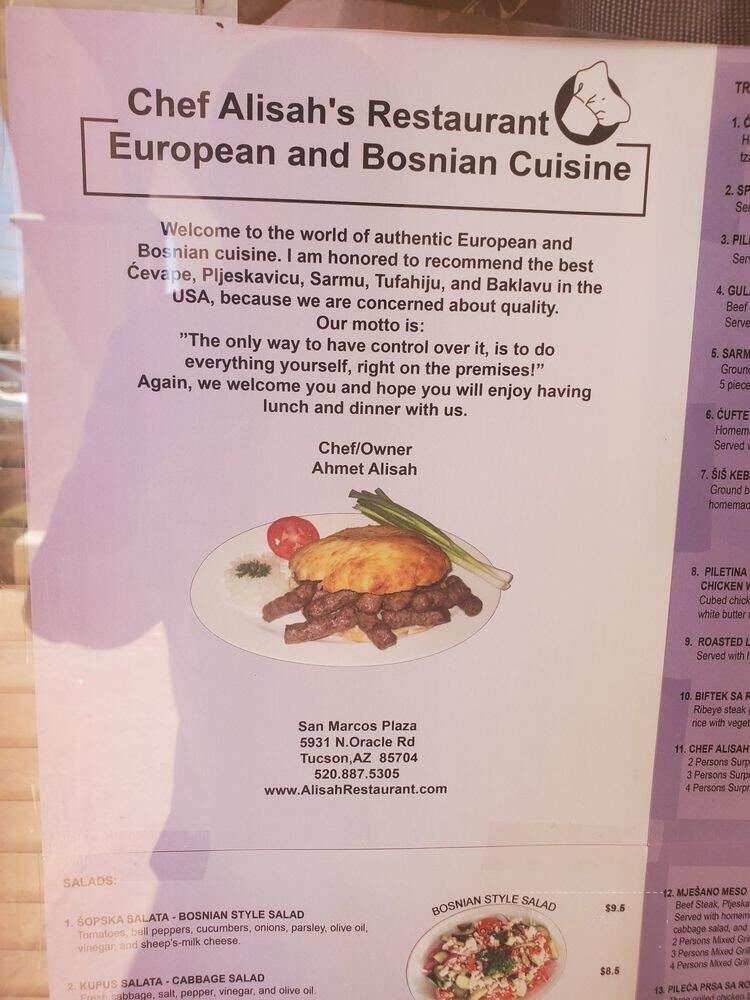 Chef Alisah's Restaurant - Tucson, AZ menu_pic