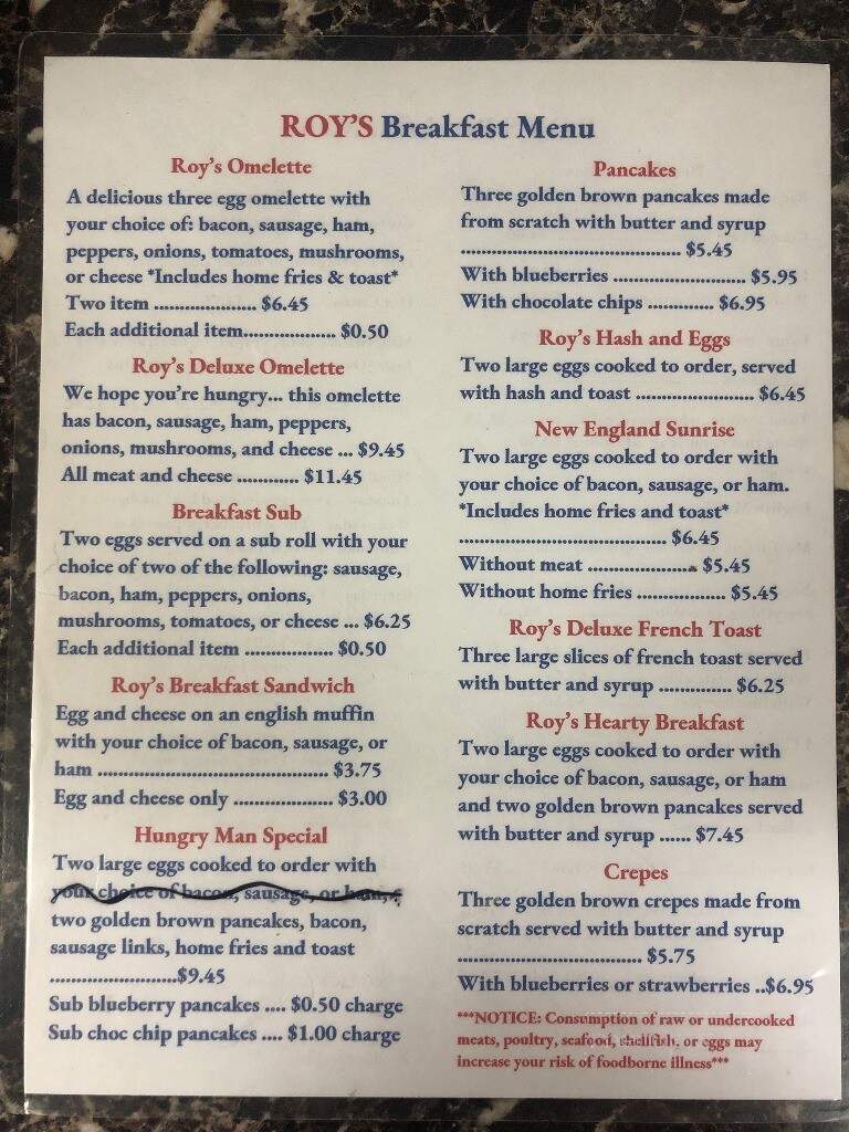 Roy's Allsteak Hamburgers - Auburn, ME menu_pic