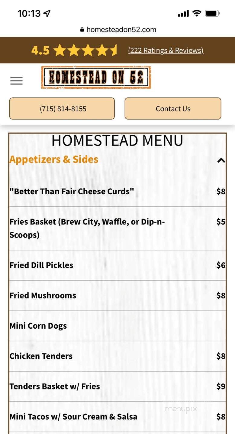 Homestead Inn - Wausau, WI menu_pic