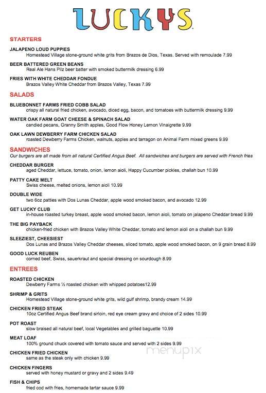 Lucky's Cafe - Dallas, TX menu_pic