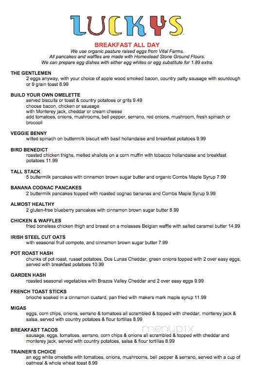 Lucky's Cafe - Dallas, TX menu_pic