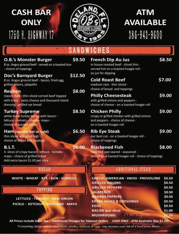 O B's Restaurant & Lounge - Deland, FL menu_pic