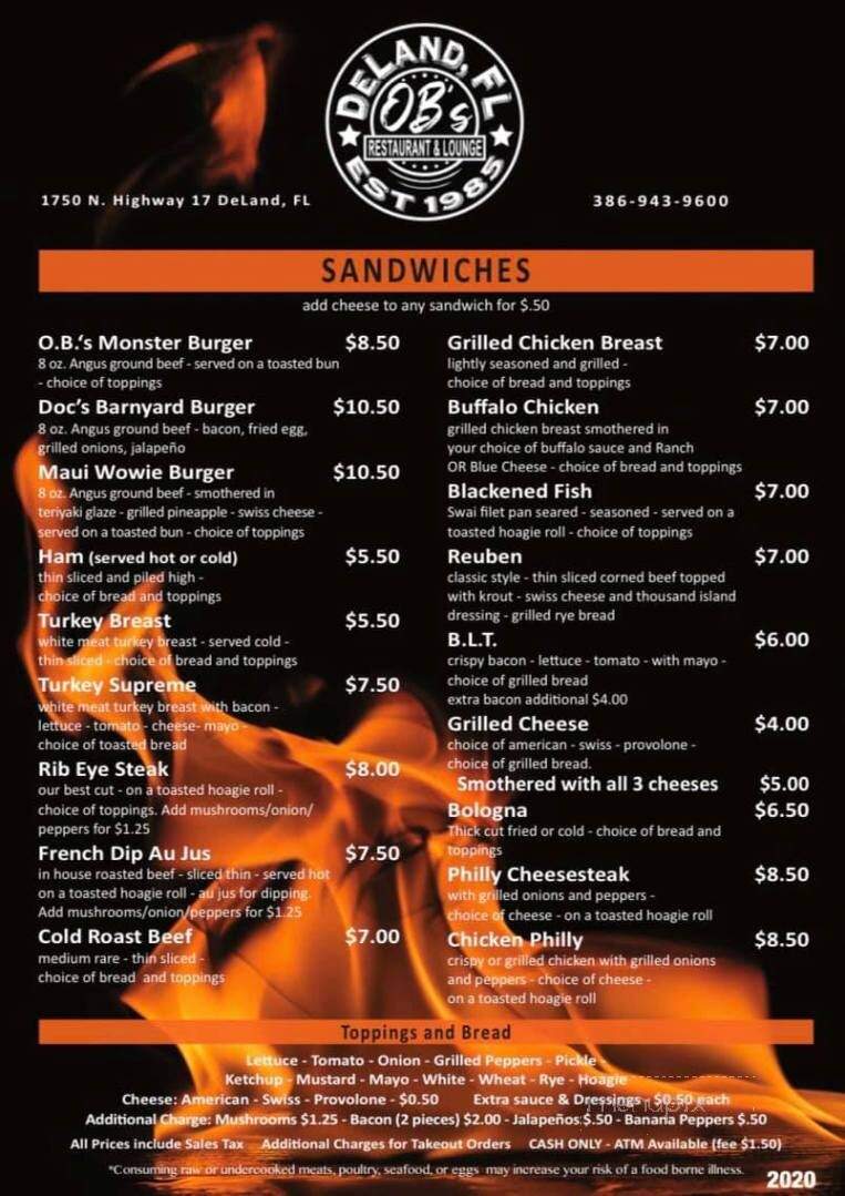 O B's Restaurant & Lounge - Deland, FL menu_pic