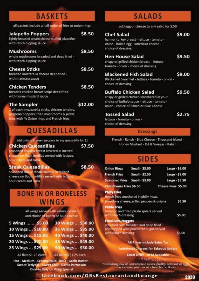 O B's Restaurant & Lounge - Deland, FL menu_pic