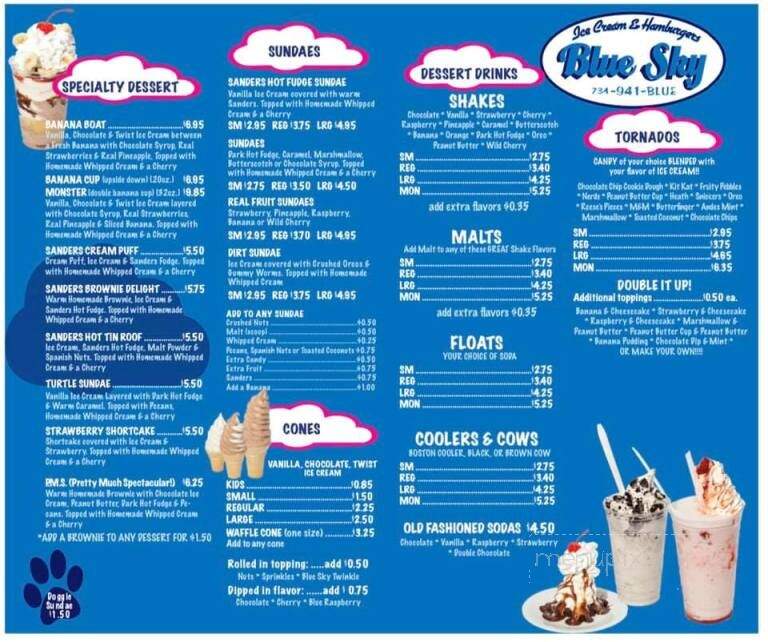 Blue Sky Ice Cream & Hamburgers - Romulus, MI menu_pic