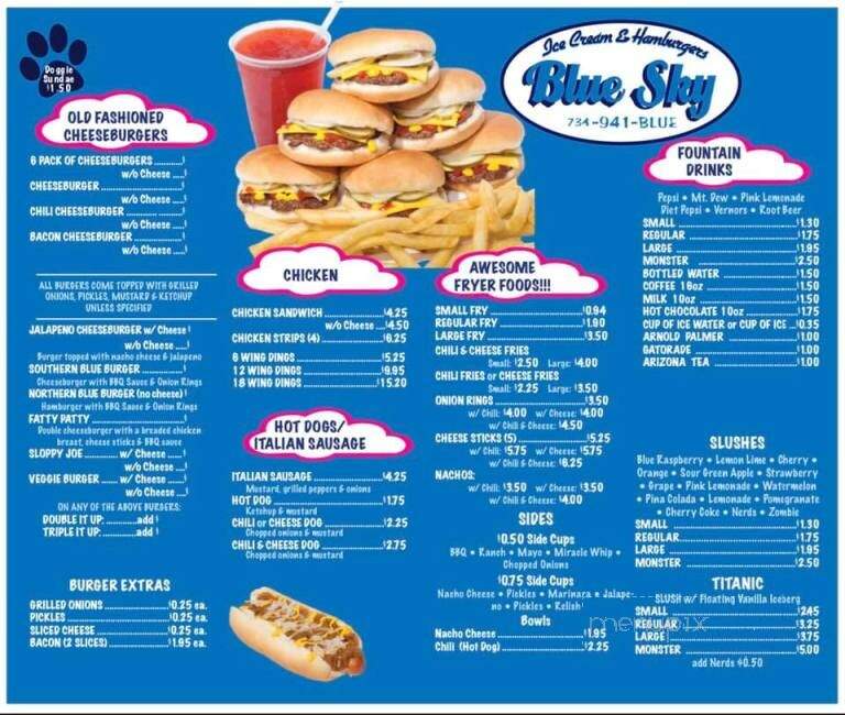 Blue Sky Ice Cream & Hamburgers - Romulus, MI menu_pic