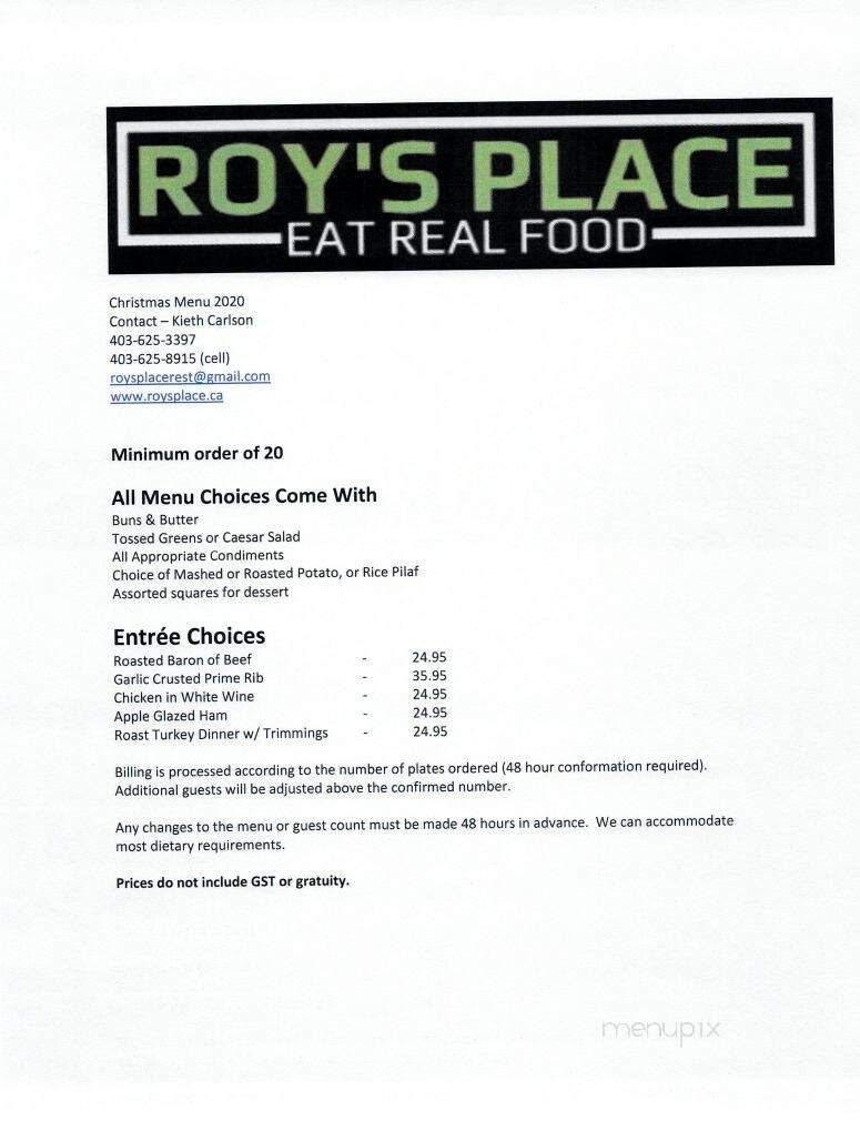 Roy's Place Restaurant - Claresholm, AB menu_pic