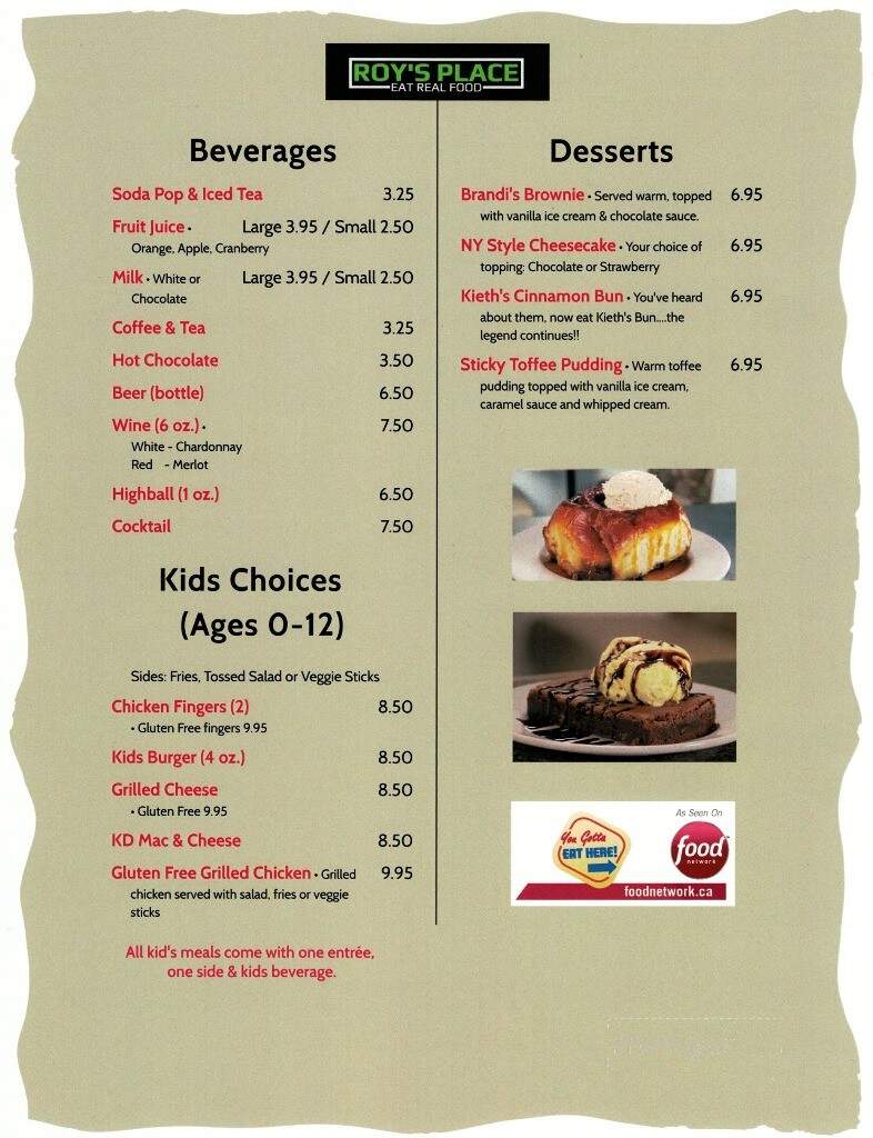 Roy's Place Restaurant - Claresholm, AB menu_pic