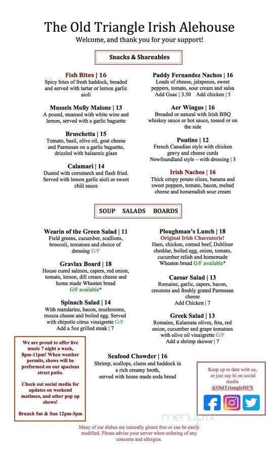 The Old Triangle Irish Alehouse - Halifax, NS menu_pic
