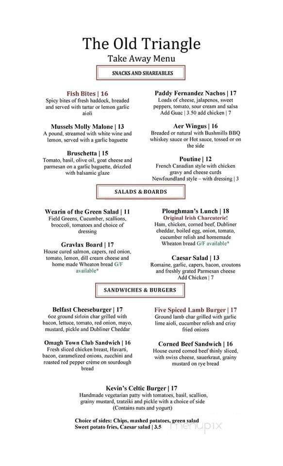 The Old Triangle Irish Alehouse - Halifax, NS menu_pic