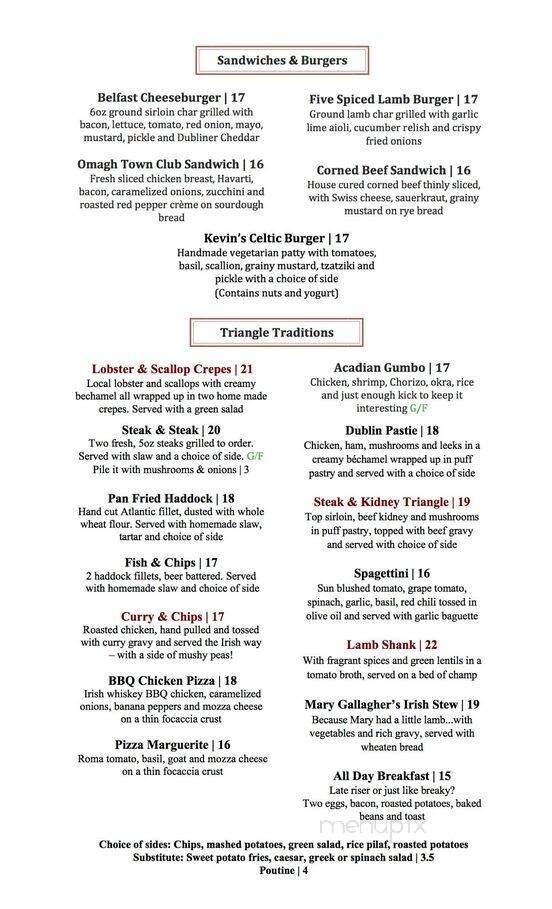 The Old Triangle Irish Alehouse - Halifax, NS menu_pic