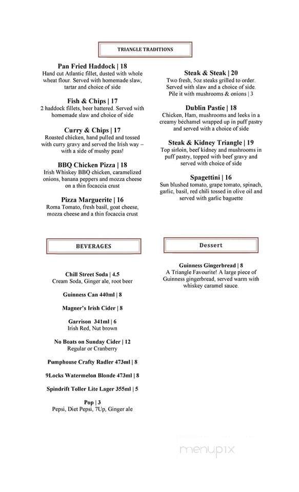 The Old Triangle Irish Alehouse - Halifax, NS menu_pic