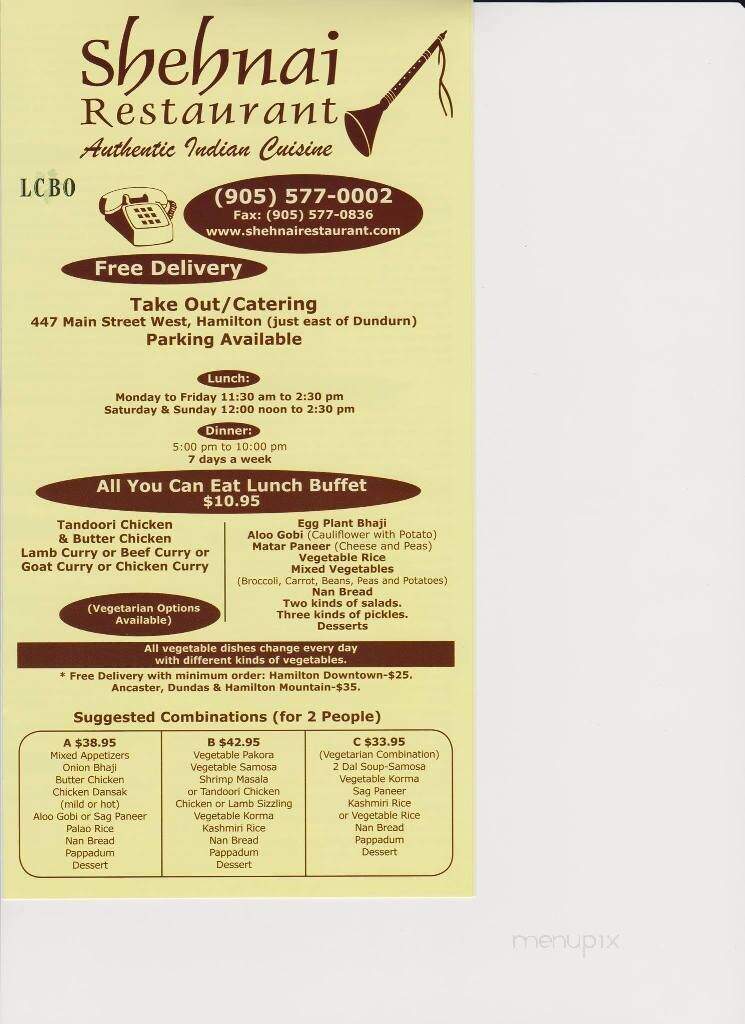 Shehnai Restaurant - Hamilton, ON menu_pic