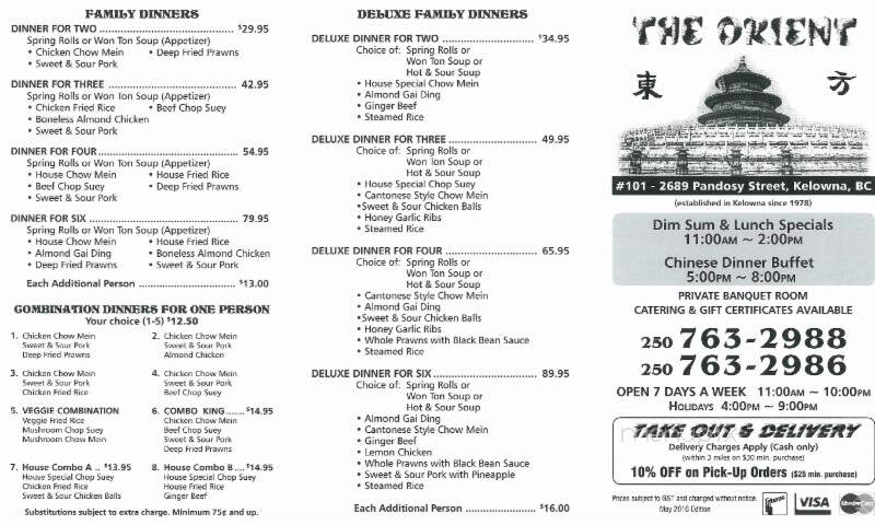 The Orient - Kelowna, BC menu_pic