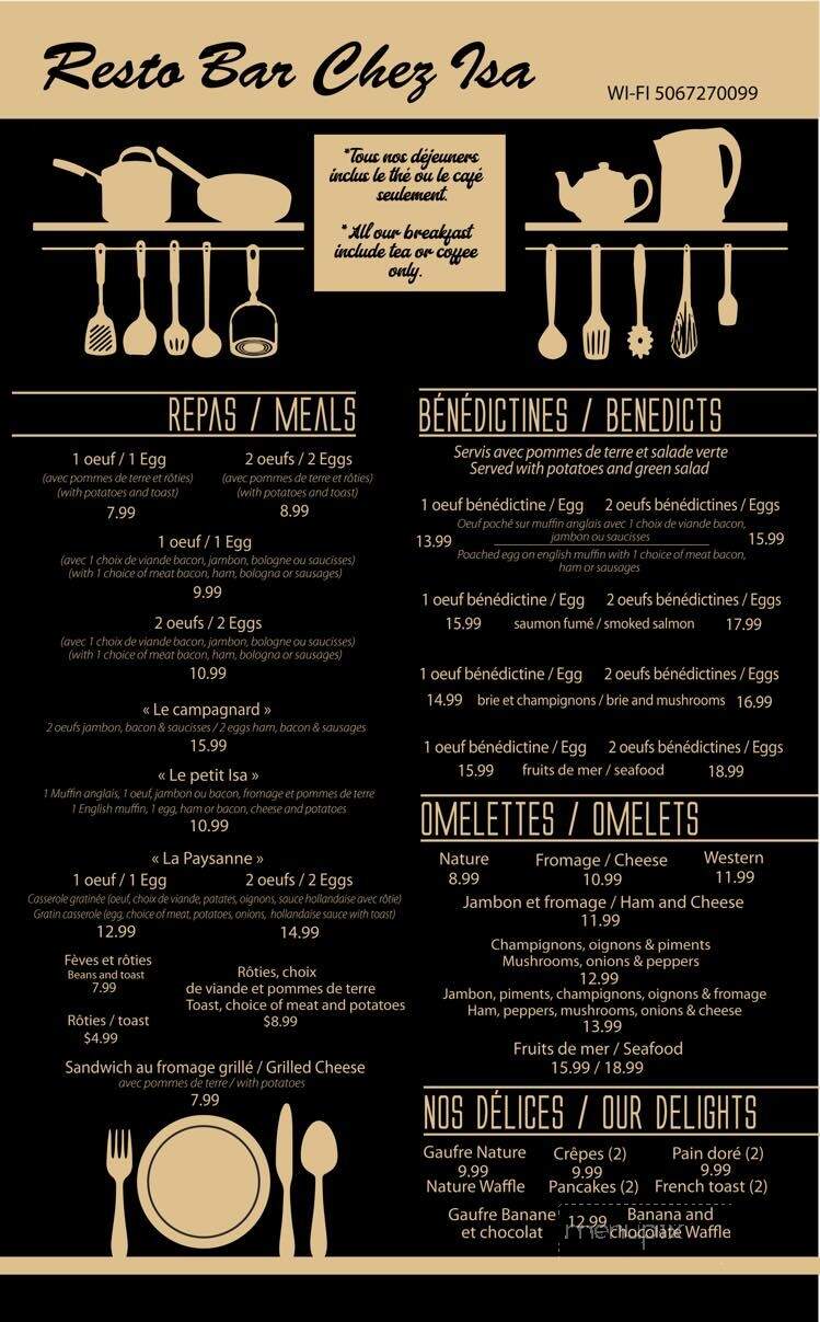 Resto Chez Isa - Bertrand, NB menu_pic
