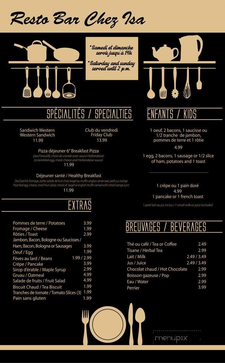 Resto Chez Isa - Bertrand, NB menu_pic