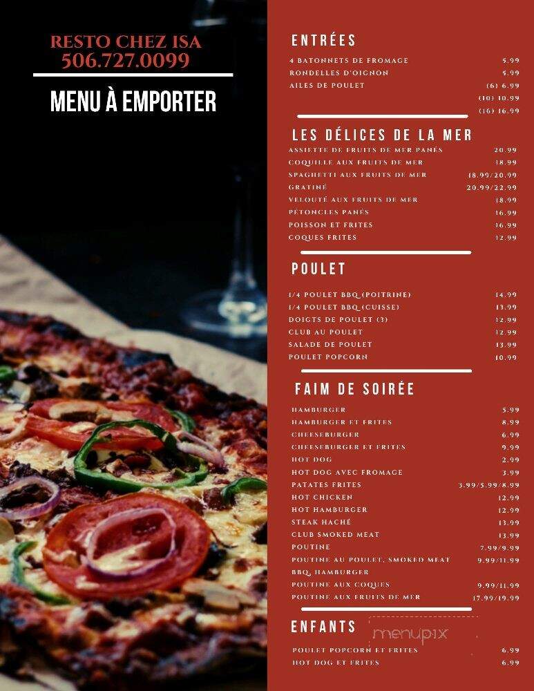 Resto Chez Isa - Bertrand, NB menu_pic