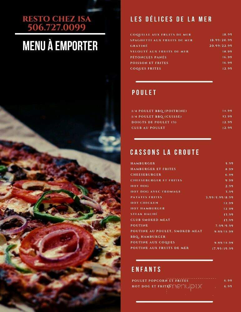 Resto Chez Isa - Bertrand, NB menu_pic