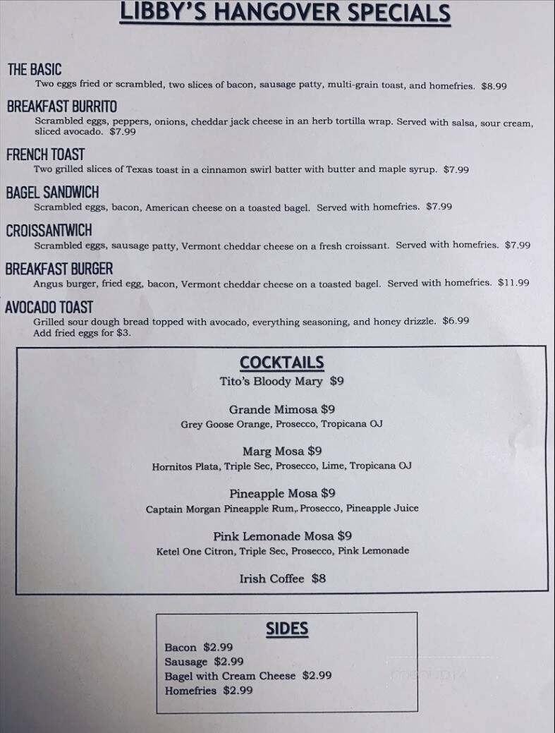 Libby's Bar & Grill - Durham, NH menu_pic