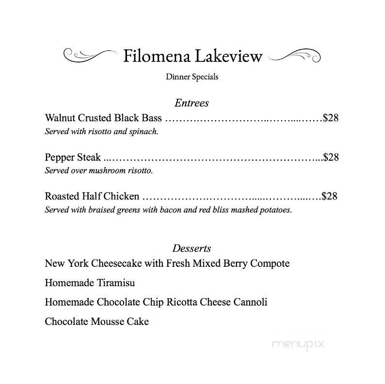 Filomena's Lakeview - Deptford, NJ menu_pic