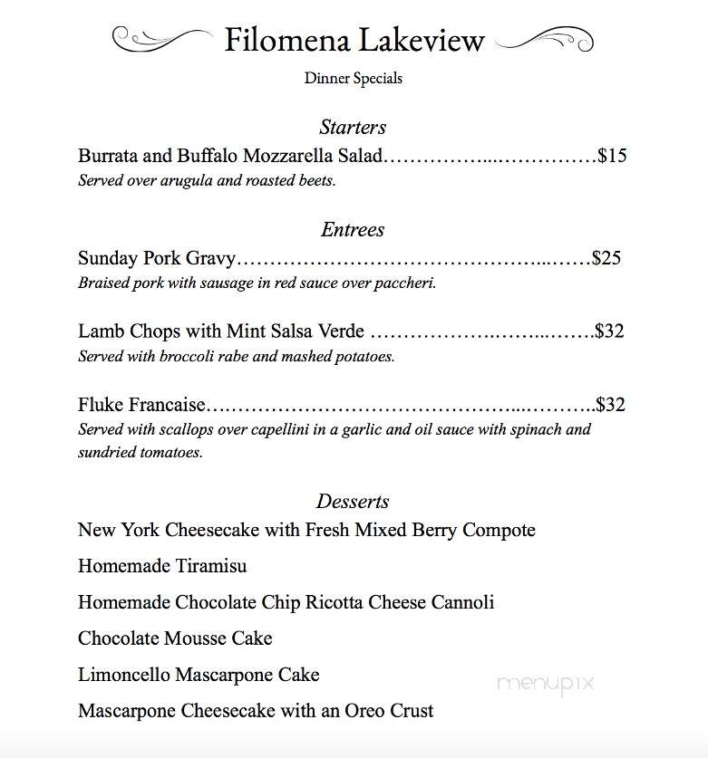 Filomena's Lakeview - Deptford, NJ menu_pic