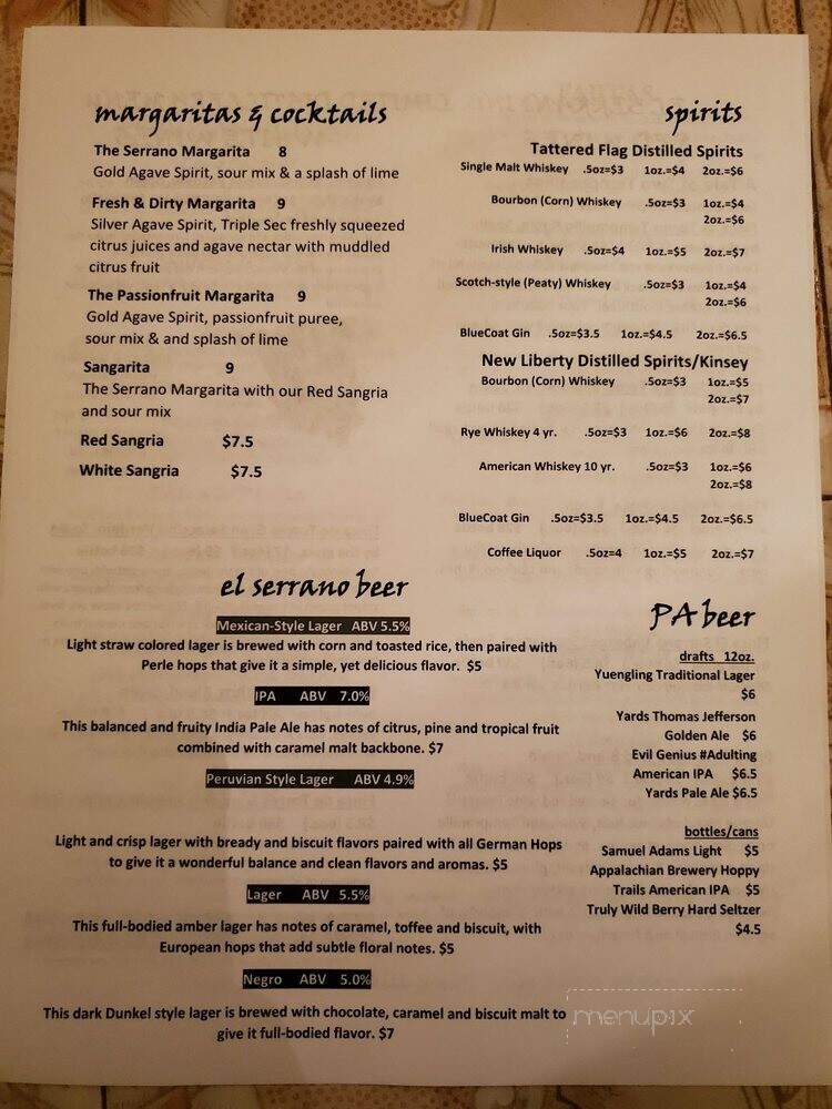 El Serrano - York, PA menu_pic
