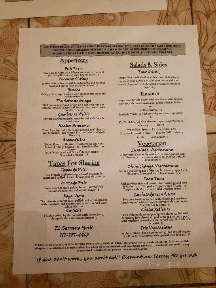 El Serrano - York, PA menu_pic