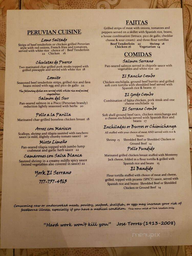 El Serrano - York, PA menu_pic