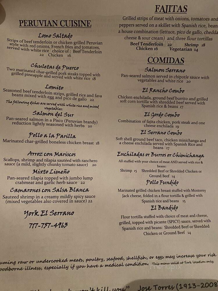 El Serrano - York, PA menu_pic