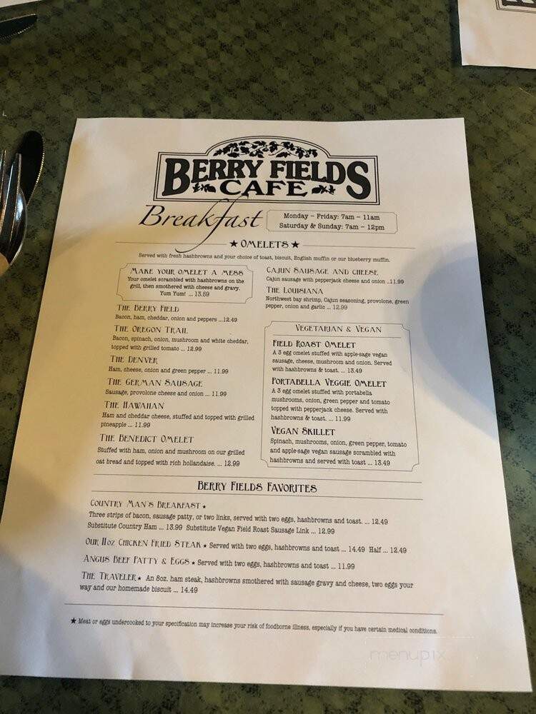 Berry Fields Cafe - Centralia, WA menu_pic