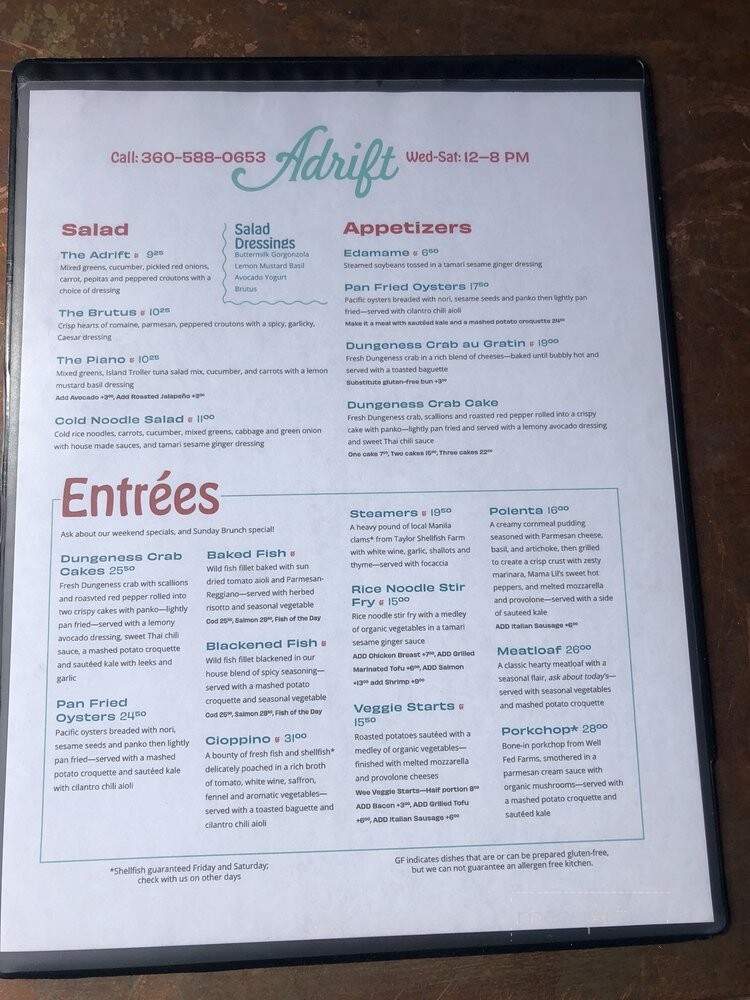 Adrift - Anacortes, WA menu_pic